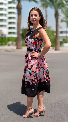 Rochie Midi Florală Neagră