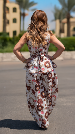 Set din in Floral Alb cu Maro