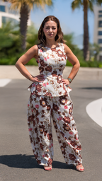 Set din in Floral Alb cu Maro