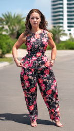 Set din in Floral Negru cu Roz
