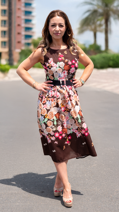 Rochie Midi Florală Maro