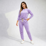 Trening damă Noel lila din catifea moale, set casual cu bluză lejeră și pantaloni cu talie elastică