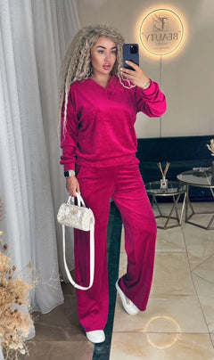 Trening Zali roz fucsia pentru femei, set doua piese din catifea fina cu design modern si confortabil